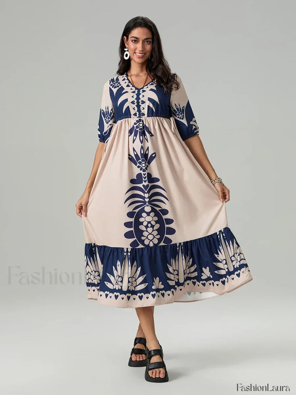 Printed V-Neck Summer Boho Dress