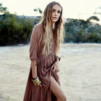 Printing Maxi Deep V Neck Stretch Boho Dress