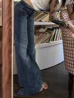 Y2K Blue Washed Effect Low Waist Flare Jeans