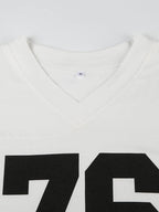 Contrast Color Retro Sport Oversized Short Sleeve Top with V Neck