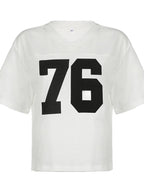 Contrast Color Retro Sport Oversized Short Sleeve Top with V Neck