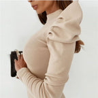 Style All Night Long Puff Sleeve Rib Mini Dress