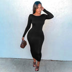 Crew Neck Long Sleeve Stretch Knit Bodycon Maxi Dress