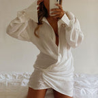 Stories Of Mine Linen Ruched Shirt Mini Dress