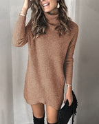 Ribbed Knit Turtleneck Long Sleeve Oversized Mini Sweater Dress