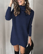Ribbed Knit Turtleneck Long Sleeve Oversized Mini Sweater Dress