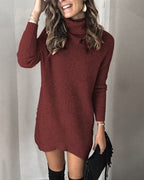 Ribbed Knit Turtleneck Long Sleeve Oversized Mini Sweater Dress
