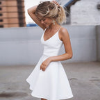 Deep V-Neck Spaghetti Strap Fit and Flare Skater Mini Dress