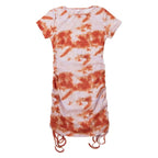 Rib Knit Short Sleeve Crew Neck Side Drawstring Ruched Bodycon Mini Dress
