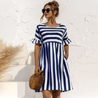 Striped Ruffle Sleeve Empire Waist Pocket Mini Dress
