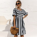 Striped Ruffle Sleeve Empire Waist Pocket Mini Dress