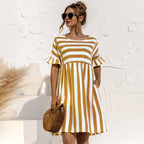 Striped Ruffle Sleeve Empire Waist Pocket Mini Dress
