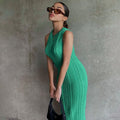 Cable Knit Sleeveless Crew Neck Braid Texture Bodycon Midi Dress