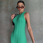Cable Knit Sleeveless Crew Neck Braid Texture Bodycon Midi Dress