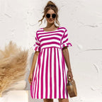 Striped Ruffle Sleeve Empire Waist Pocket Mini Dress