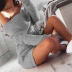 Cable Knit Off Shoulder Oversized Sweater Mini Dress