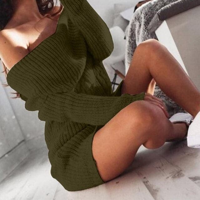 Cable Knit Off Shoulder Oversized Sweater Mini Dress