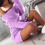 Cable Knit Off Shoulder Oversized Sweater Mini Dress