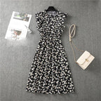 Mock Neck Flutter Ruffle Bodice Speckle Dot Print A-Line Midi Dress