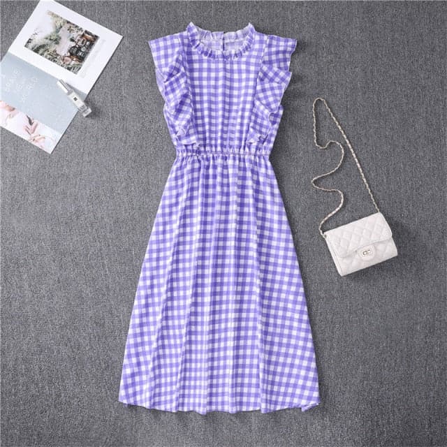 Mock Neck Flutter Ruffle Bodice Speckle Dot Print A-Line Midi Dress