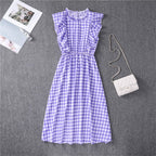 Mock Neck Flutter Ruffle Bodice Speckle Dot Print A-Line Midi Dress