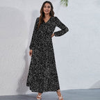 Print Tie Waist Tiered Long Sleeve Maxi Dress