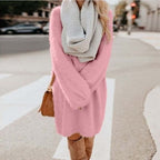 Eyelash Knit Oversized Crew Neck Sweater Mini Dress