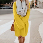 Eyelash Knit Oversized Crew Neck Sweater Mini Dress