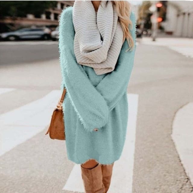 Eyelash Knit Oversized Crew Neck Sweater Mini Dress