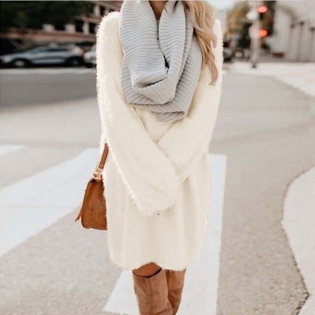 Eyelash Knit Oversized Crew Neck Sweater Mini Dress