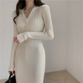 Ribbed Knit Button Front Cardigan Style Bodycon Midi Sweater Dress