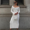 DressBetty - Square Neck Long Sleeve Soft Sweater Dress
