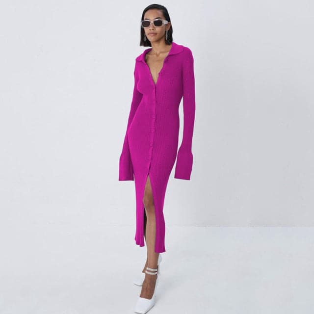 Rib Knit Square Neck Long Sleeve Bodycon Maxi Dress