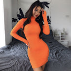 Ribbed Knit Mock Neck Long Sleeve Bodycon Mini Dress
