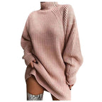 Ribbed Knit Turtleneck Lantern Sleeve Oversized Sweater Mini Dress