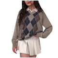 DressBetty - Women Fashion Preppy Diamond Plaid Printed Knitted Sweater