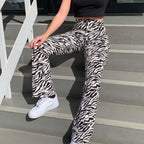 DressBetty - Fashionable Women Painted Pattern Jeans Women Pocket High Waist Casual Straight Leg Pants Personalized Women Pants