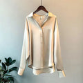 | Women’s Loose Fit Button Down Satin Blouse