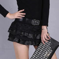 PU Leather Lace Patchwork Mini Skirt