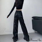 PU Leather Personality Loose Straight-Leg Casual Spring Autumn Fashion Pants