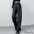 PU Leather Personality Loose Straight-Leg Casual Spring Autumn Fashion Pants