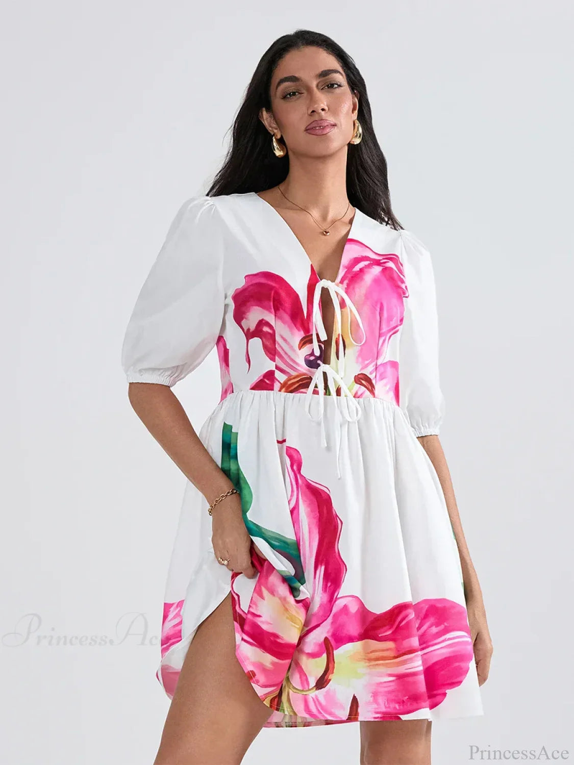 Puff Sleeve Tie-up A-Line Mini Floral Dress