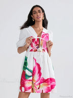 Puff Sleeve Tie-up A-Line Mini Floral Dress