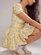 Yellow Puff Sleeve Tulle Mini Dress