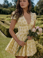 Yellow Puff Sleeve Tulle Mini Dress
