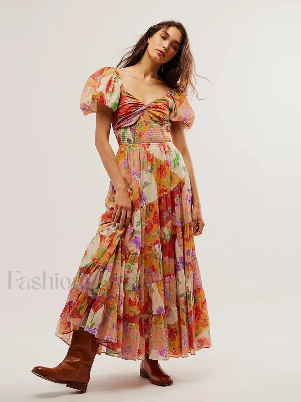 Puff Sleeve Vintage Floral Dress