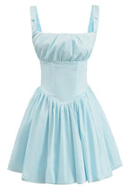 Square Neck Ruched Strap Corset Drop Waist Bubble Hem Mini Dress