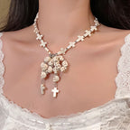 Punk Bow Skull Beaded Cross Star Pendant Necklace