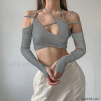 Punk Y2K Gothic Slim Fit Hollow Out Long Sleeve T-shirt Crop Top
