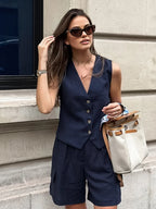 Pure Cotton Casual Tailored Pockets Shorts Set
